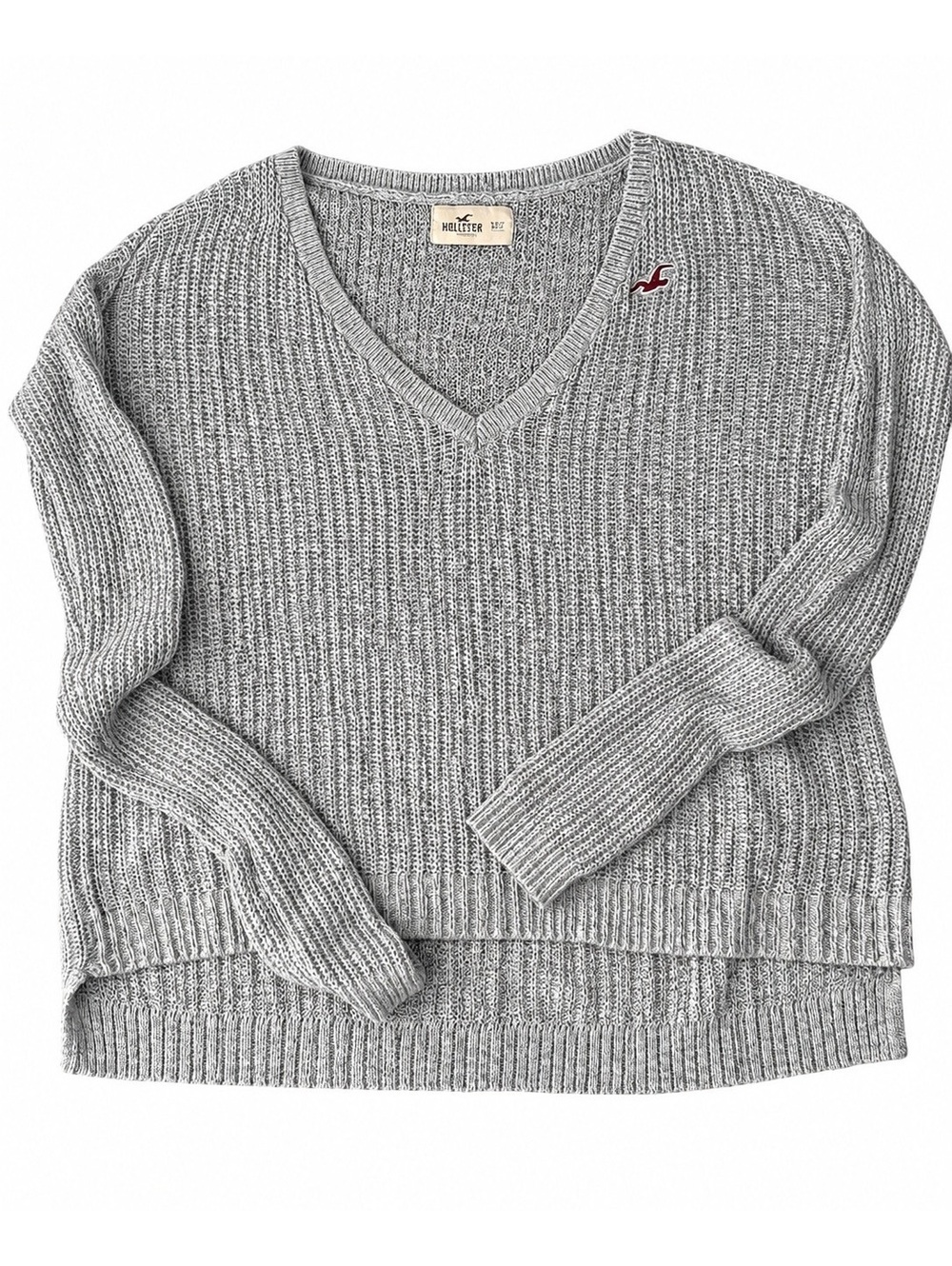 Vintage Y2K Hollister Gray Knit V-Neck Sweater XS/S Embroidered Logo 2000s